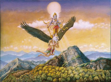 Radha Krishna Werke - visnu auf der Rückseite des Adlers fliegen Hindu